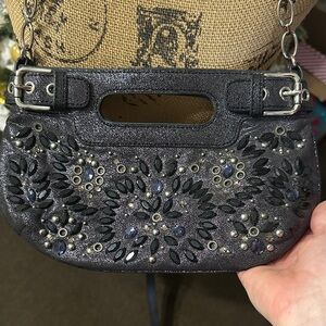 Rafe Black and Silver Floral Clutch
